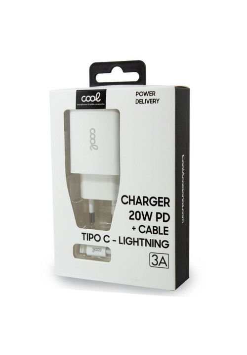 Cargador Red para iPhone COOL Entrada TIPO-C PD + Cable Tipo C - Lightning 1,2 metros (20W)