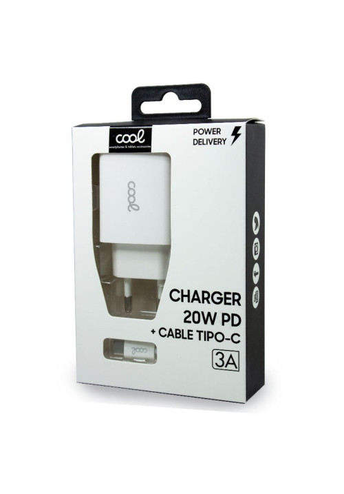 Cargador Red COOL Entrada TIPO-C PD + Cable Tipo C 1,2 metros (20W)